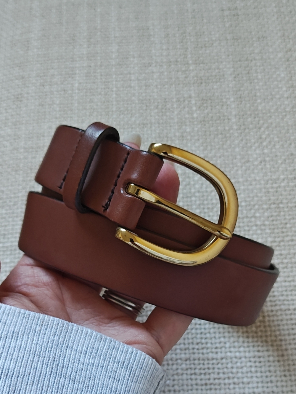J. Crew Brown Leather Belt with Gold Buckle